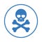 Bones, dead, death, skeleton, warning icon. Blue vector design.
