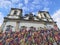 Bonfim Church facade with colored ribbons on the grid