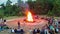 Bonfire in Children`s Summer Camp in Nature in the Forest at Evening. Timelapse