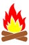 Bonfire color silhouette icon. Cartoon campfire sign. Fireplace vector illustration isolated on white background