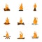 Bonfire icons set, cartoon style