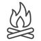 Bonfire line icon, picnic concept, campfire sign on white background, Wooden camp fire icon in outline style for mobile