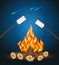 Bonfire with marshmallow, camping grill marshmallow vector illustration