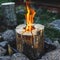 Bonfire in nature from logs. wooden candle.