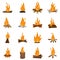 Bonfire night fire icons set vector isolated