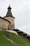 The bonfire tower with wooden roof of Pskov kremlin krom medieval fortress, famous landmark of Russia