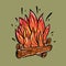 Bonfire with wood. Fire wood and campfire hand drawn  illustration. Isolated on grey background