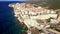 Bonifacio town on the rocks, Corsica island. aerial drone video