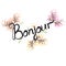 Bonjour hand lettering floral card