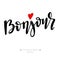 Bonjour lettering phrase with small red heart