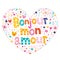 Bonjour mon amour French heart shaped type lettering vector design