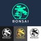 Bonsai logo with creative minimal bonsai tree in circle border frame vector design
