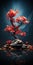 Bonsai tree art with reflection in the stylistic background