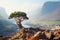 Bonsai tree grow on mountainous cliff AI generated