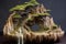 bonsai tree with miniature waterfall and rock formation