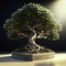 Bonsai tree on pedestal. 3d render illustration. AI generated