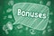 Bonuses - Cartoon Illustration on Green Chalkboard.