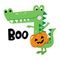 Boo - funny vector quotes and crocodile drawing. Lettering phrase for Halloween party.