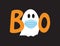 Boo icon with White ghost wearing Blue surgical mask and Orange letters