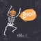 Boo. Poster with skeleton with pumpkin head