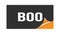 BOO text written on black orange sticker