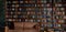Book background. Selective focus. Blurred texture of old books. Bookshelves in the library