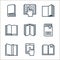 book and document line icons. linear set. quality vector line set such as open book, tablet, torn page, closed book, open open