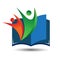 Book fair logo. active people kids children and book educational elements.