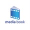 Book and the film strip logo. Blue Multimedia icon.