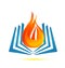 Book on fire flame emblem logo