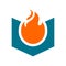 Book and fire logo template, spirit book icon design, burning book symbol