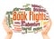 Book flights word cloud hand sphere concept