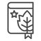 Book with grape leaf and bookmark line icon. Notes of grapes growing outline style pictogram on white background. Winery