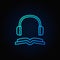 Book with headphones blue icon