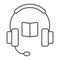 Book with headphones thin line icon, e learning