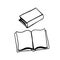 Book icon. Simple outline drawing of closed and opened books, doodle. Vector hand drawn illustration in black and white. Isolated