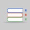 Book icons. Reading books in blue, red and green. Flat design with shadow. Dictionary for school or studying. Learn and teach