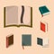 Book icons set, learning information or study style