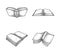 Book icons set, open textbooks pages literature engraving style