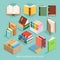 Book Isometric Flat Icons set. Vector.