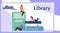 Book library concept banner with characters. Media book library concept. E-book, reading an ebook to study on e-library at school