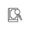 Book and magnifier outline icon