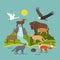 Book about the National Parks of nature. big set of animals and birds cartoon style. flat vector