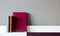 Book, Notebooks and glasses on modern shelf