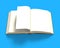 Book opening with flipping page in blue, 3D rendering