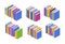 Book pile isometric. Vector illustration set of stacks of standing colorful paper textbooks with hard cover.