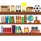 Book shelf. Bookstore indoor. Bookshelves with different books set. Home library interior. Reading and learning, knowledge and edu