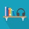 Book shelf and headphones, audiobook concept icon