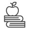 Book stack and apple, knowledge, study, learn line icon, education concept, reading vector sign on white background