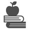 Book stack and apple, knowledge, study, learn solid icon, education concept, reading vector sign on white background